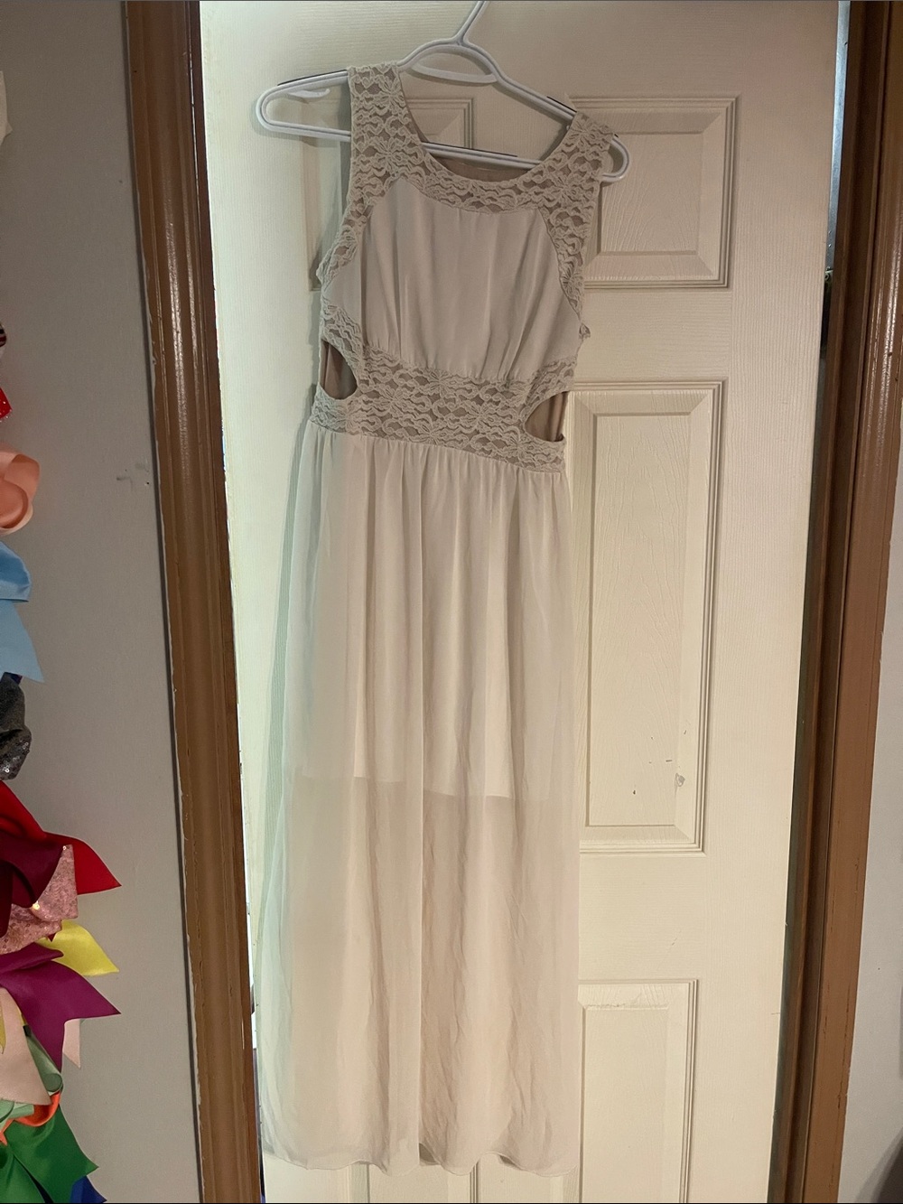 Sweet Storm Cream Maxi Dress with Lace Insets